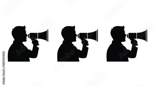 Person using megaphone isolated on white background, Vector