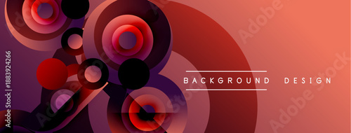 Abstract circles blend, creating dynamic gradient effect. Red, purple, white hues dominate composition. Modern design element.