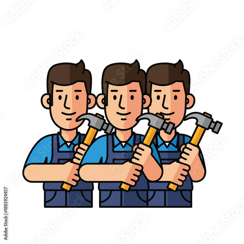 Three workers with hammers