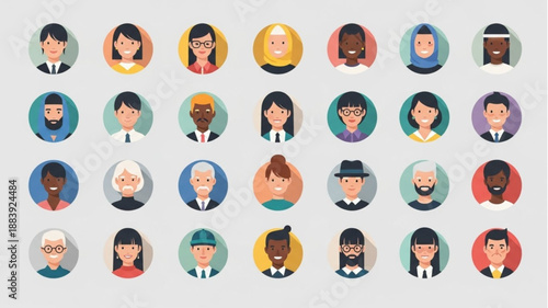 Diverse Group of People Avatars Representing Different Cultures and Ages.