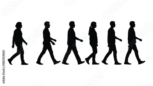 Silhouettes of people walking isolated on white background, Vector