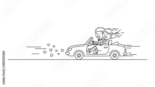 Couple enjoying a convertible ride isolated on white background, Vector