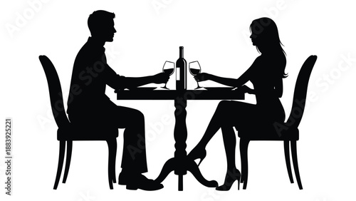 Couple enjoying dinner at restaurant isolated on white background, Vector