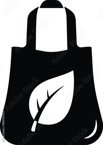Black reusable tote bag with white leaf design on front