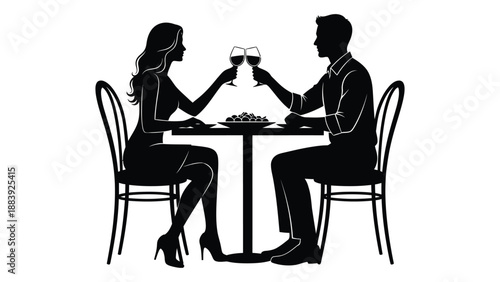 Couple enjoying dinner isolated on white background, Vector