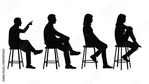 People sitting on stools isolated on white background, Vector