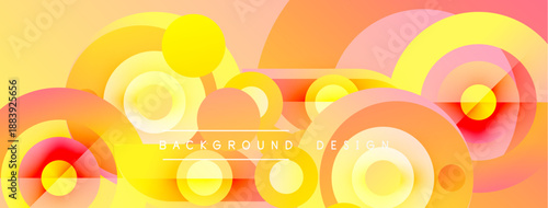 Abstract circles overlap, creating warm color gradients. Background features soft orange, yellow, pink hues. Modern design element.