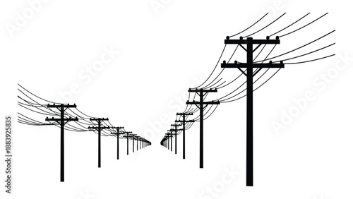 Power lines stretching across the landscape isolated on white background, Vector
