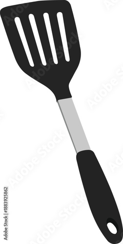 Modern black silicone spatula with silver handle for cooking