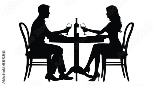 Couple enjoying dinner at restaurant isolated on white background, Vector