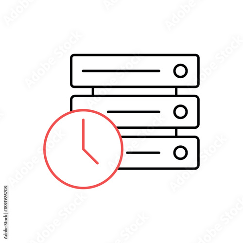 Icon a real time data monitoring with server and clock, isolated against a clean background.