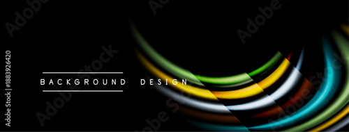 Abstract colorful lines over black background. Modern design element, vibrant curves create dynamic visual impact. Simple, elegant.