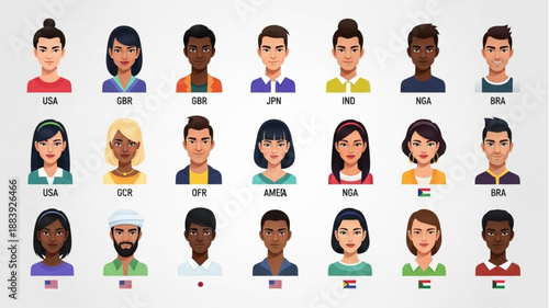 Diverse Group of People Avatars Representing Different Ethnicities and Genders.