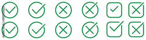 Checkmark cross symbols. Checkbox false wrong icons set. Vote checkmark, cross icons, symbols set. Vector icons stock illustration