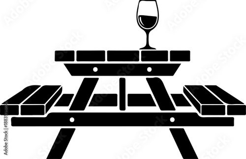 Picnic table attached benches with wine glass Vector Art