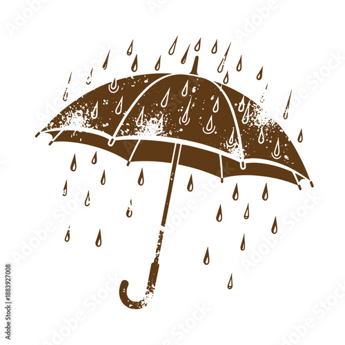 Drawing Vintage grunge  texture Brown vintage umbrella with rain drops on white background  protective symbol for rainy weather forecast