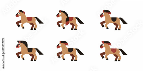 A series of stylized horse illustrations arranged in a grid pattern
