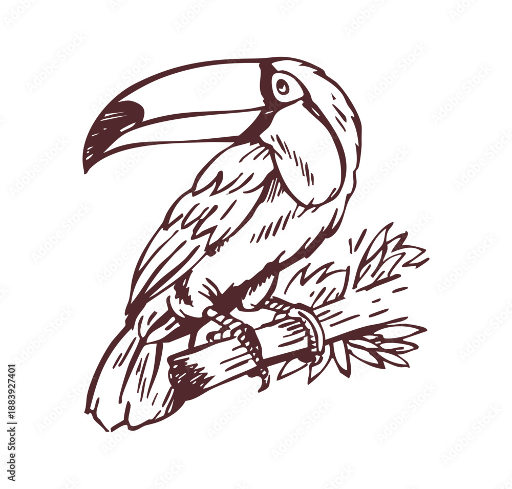 Fototapeta premium Hand-drawn monochrome illustration of a toucan.