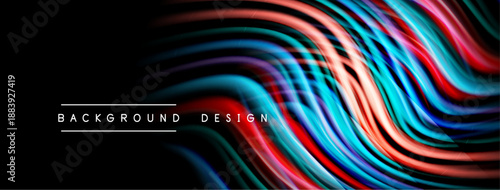 Abstract flowing lines create vibrant, dynamic background. Colors blend, forming modern design element. Dark space emphasizes bright curves.