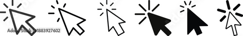 Click cursor icon collection. Set of computer mouse symbol. Arrow, hand, hourglass, mouse, zoom click icons. Computer mouse click cursor arrow and loading icons. Mouse click cursor symbol