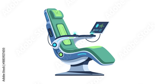 Modern medical reclining chair illustration designed for digital healthcare, telemedicine, and clinical environments. This clean and detailed graphic represents comfort, patient care, and advanced med