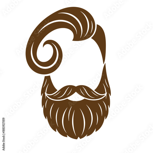Drawing Vintage grunge  texture stylish brown beard and mustache with curled hair on white background