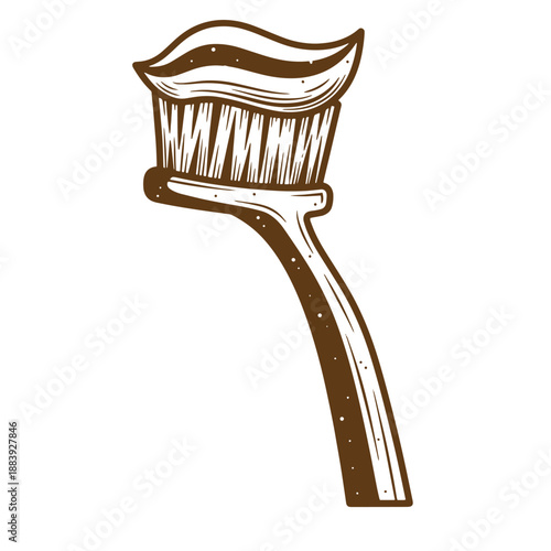 Drawing Vintage grunge  texture toothbrush with toothpaste on bristles for cleaning teeth oral hygiene dental health care routine