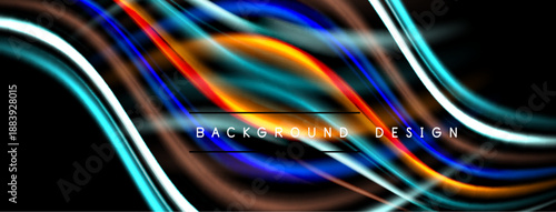 Abstract vibrant lines create dynamic background. Bright colors blend, forming futuristic design. Smooth curves suggest energy, motion.