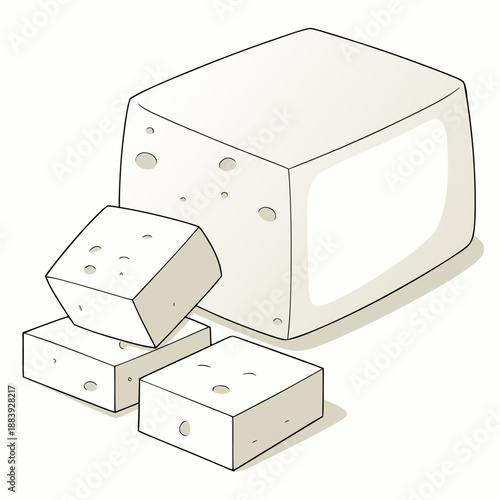 Minimalist Raw Tofu Cube with Smooth Texture Vector Illustration