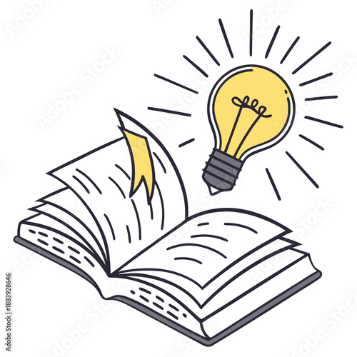 Open Book with Glowing Light Bulb: Symbolizing Learning & Ideas