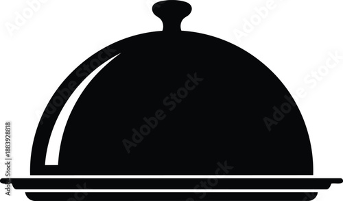 Black cloche dish cover icon, serving platter lid, restaurant symbol