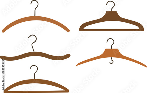 Brown wooden clothes hangers on white background