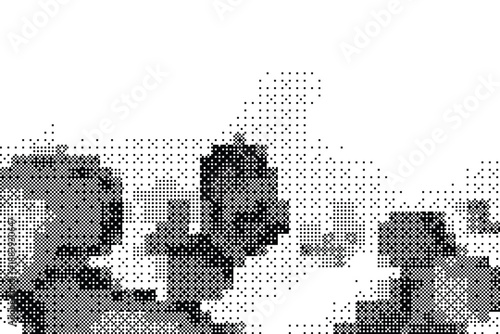 Abstract glitch wave texture with dithering. Low resolution pixel noise. Wide raster background.