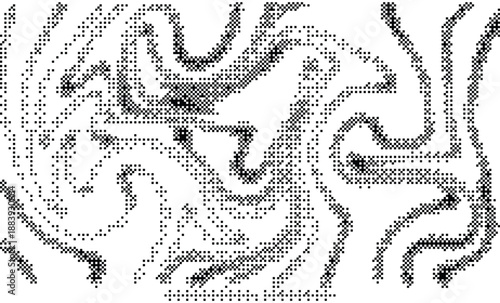Glitch dither waveform pattern. Pixelated distortion lines. Monochrome raster texture wallpaper.