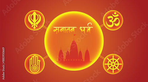 Sanatan Dharma Spiritual Concept Illustration Representing Eternal Faith And Sacred Symbols vector poster