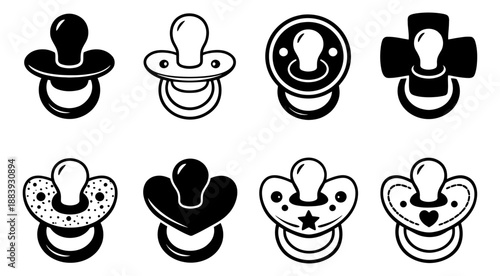 Line art and solid baby pacifier set featuring various designs for infants
