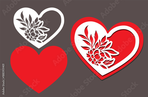 A heart template with a carved bouquet of flowers. Valentine's Day Greeting Card