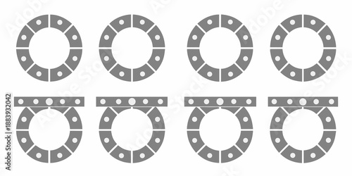 Arrangement of gray circular shapes with small holes organized in rows and columns