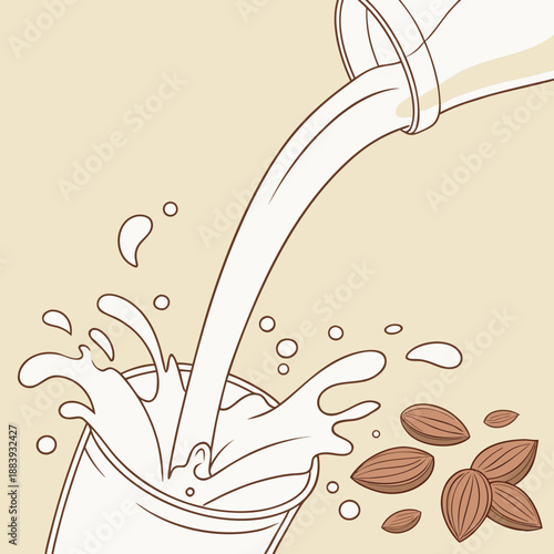 Almond milk splash abstract, healthy vegan drink fluid