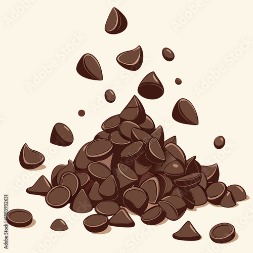 Dark Chocolate Chips Scattered Food Background