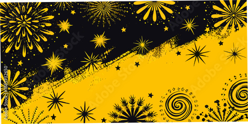 A vibrant display of golden fireworks against a dark night sky