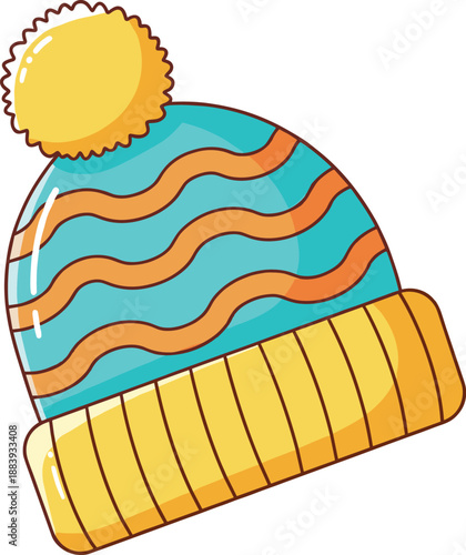 Cute winter beanie hat illustration with pom pom, colorful vector design for cold season fashion, winter accessories, cozy clothing, and seasonal graphic use