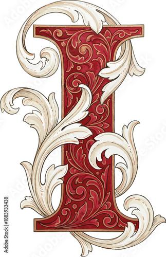 Royal Crimson Acanthus Alphabet 'I'