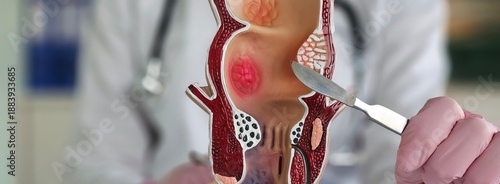 Foto Doctor is holding scalpel anatomy of rectum problem