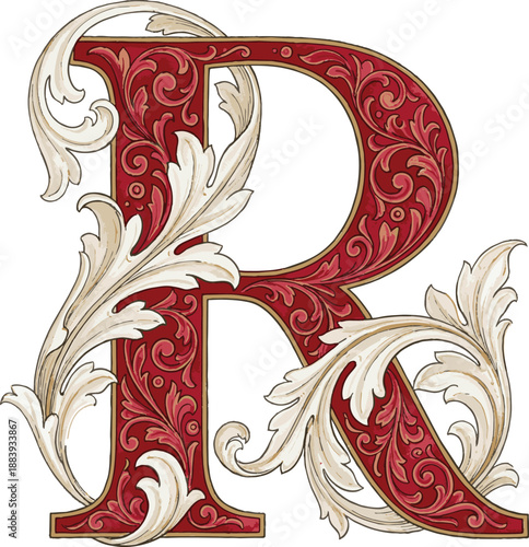Royal Crimson Acanthus Alphabet 'R'