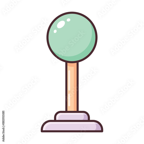 Colorful cartoon gumball machine with a green gumball on a white background