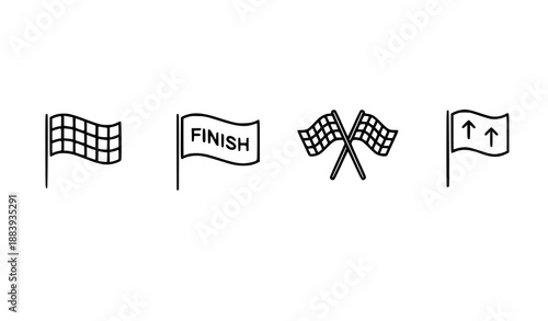 Checkered racing flag outline vector icon set with clean line symbols