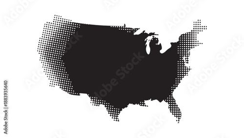 United States America map silhouette vector illustration with halftone effect and detailed borders for geographic design, cartography, and educational presentations