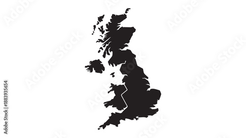 United Kingdom Great Britain map silhouette vector illustration with detailed borders for geographic design, European cartography projects, and educational presentations