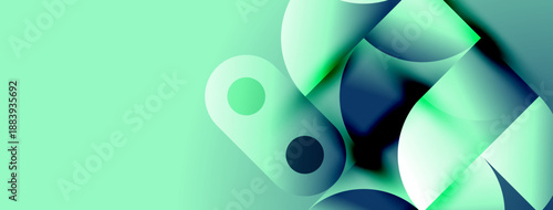 Abstract shapes, soft turquoise hues, minimalist design. Fluid forms create dynamic composition, modern aesthetic.